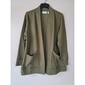 Denim & Co Active Cardigan Sz M Olive Green Open Front Long Sleeve 2 Pockets